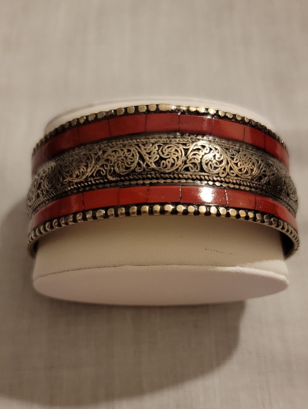Coral Bracelet Silver Cuff Tribal Gypsy Bracelet